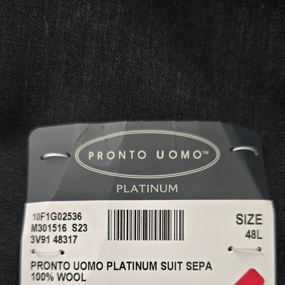 PRONTO UOMO PLATINUM SUIT JACKET BLAZER 100% WOOL. Color: Charcoal. Size 48L. Ne